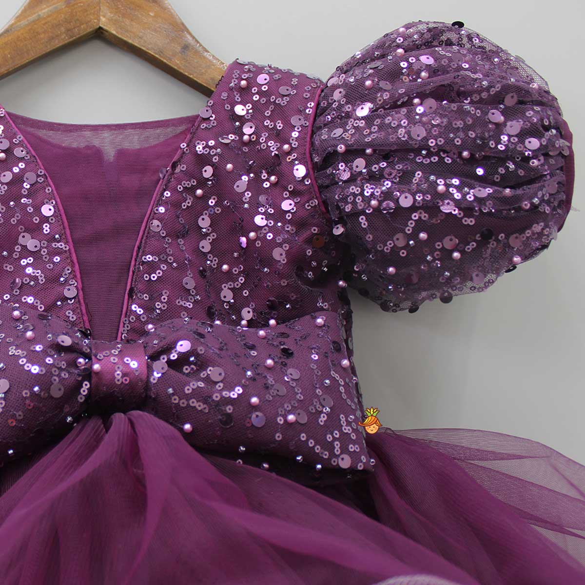 Layered Wine Dress And Detachable Bow With Swirled Headband