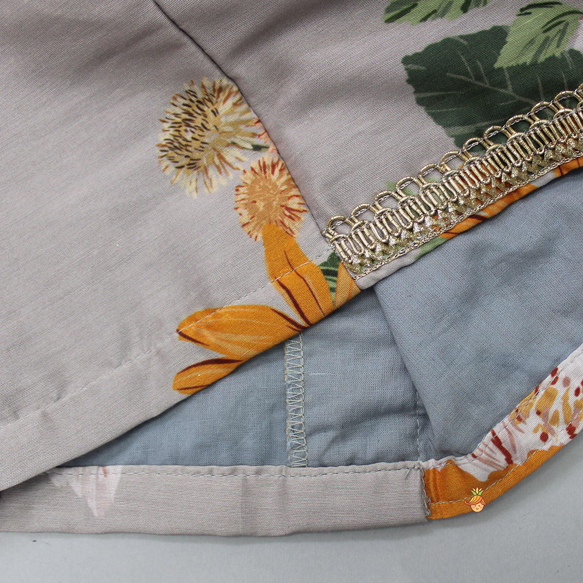 Multicolour Floral Printed One Shoulder Top And Flared Lehenga With Net Dupatta