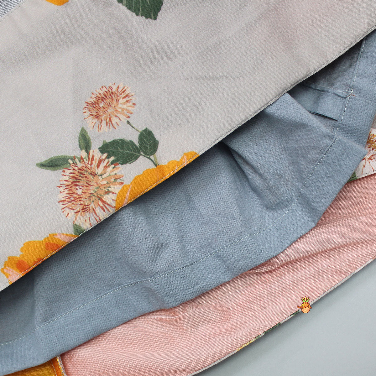 Multicolour Floral Printed One Shoulder Top And Flared Lehenga With Net Dupatta