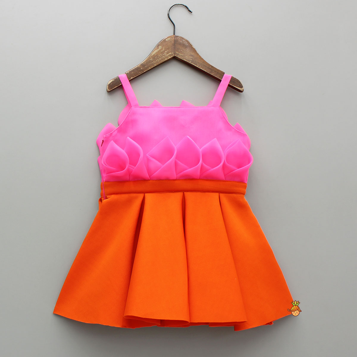 Pink Rose Petal Dual Tone Pleated Dress With Embellished Bow