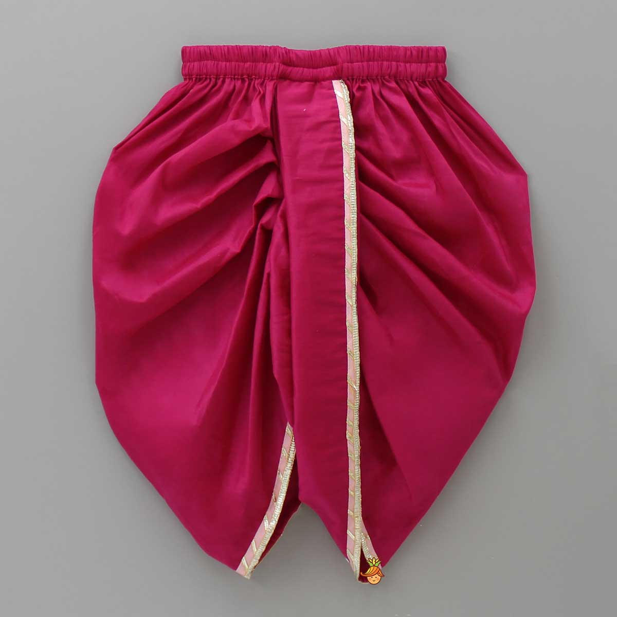 Embroidered Krishna Angarkha Style Kurta With Lace Work Dhoti And Mukut