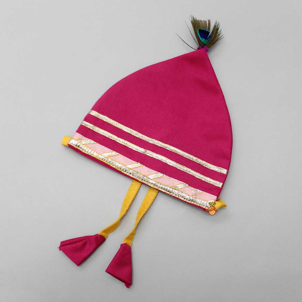 Embroidered Krishna Angarkha Style Kurta With Lace Work Dhoti And Mukut