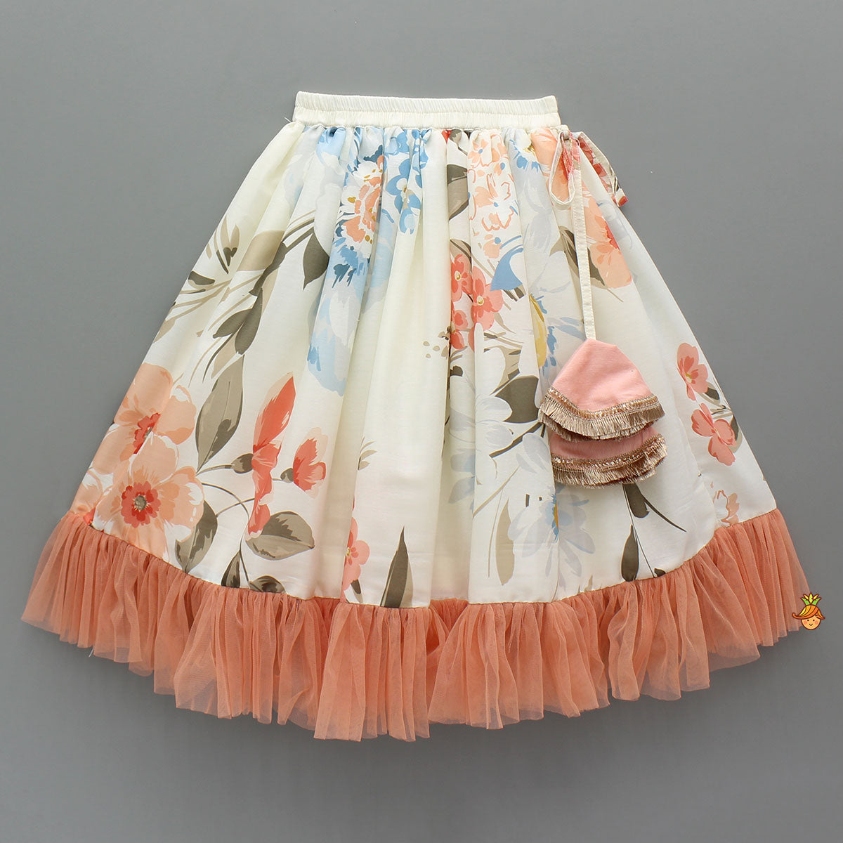 Floral Printed One Shoulder Top And Lehenga With Attached Dupatta