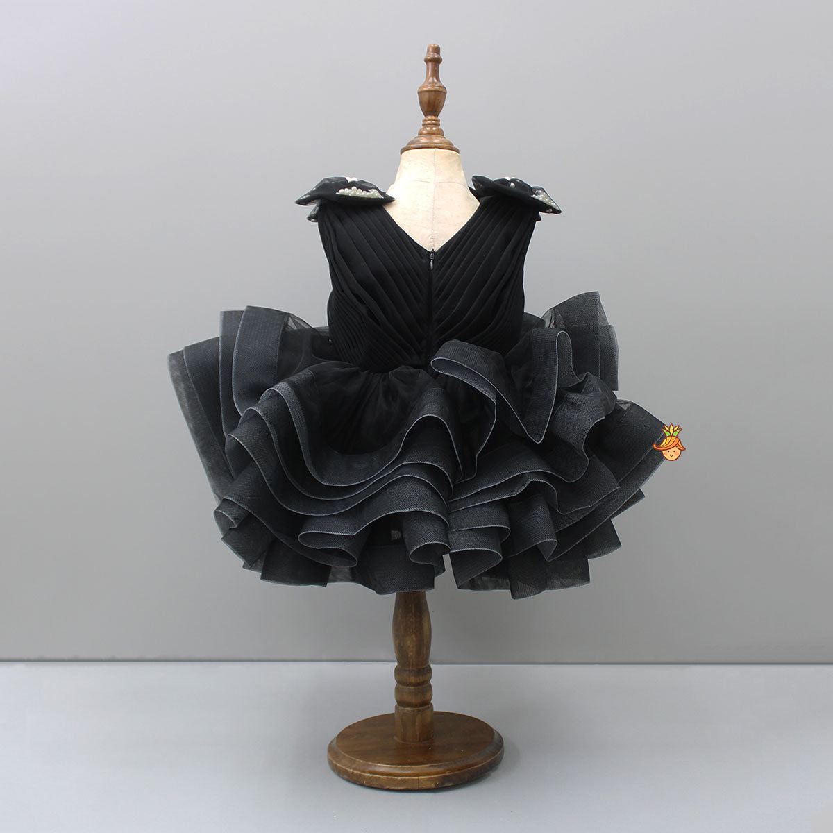 Multicolour Ruffle Net Black Dress