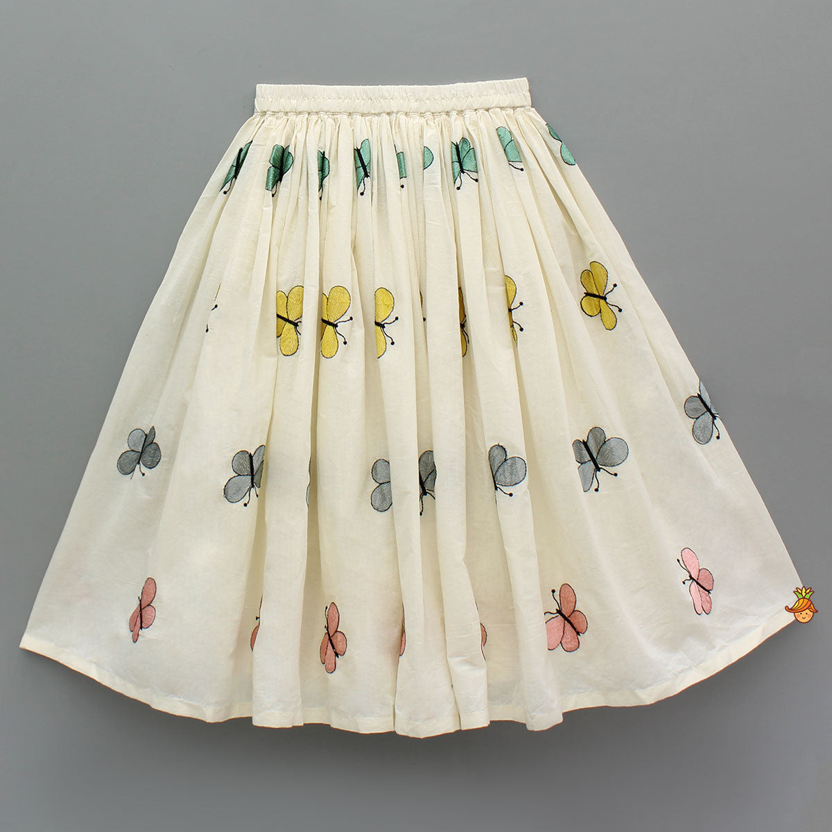 Butterfly Embroidered Strappy Yellow Top And Flared Lehenga