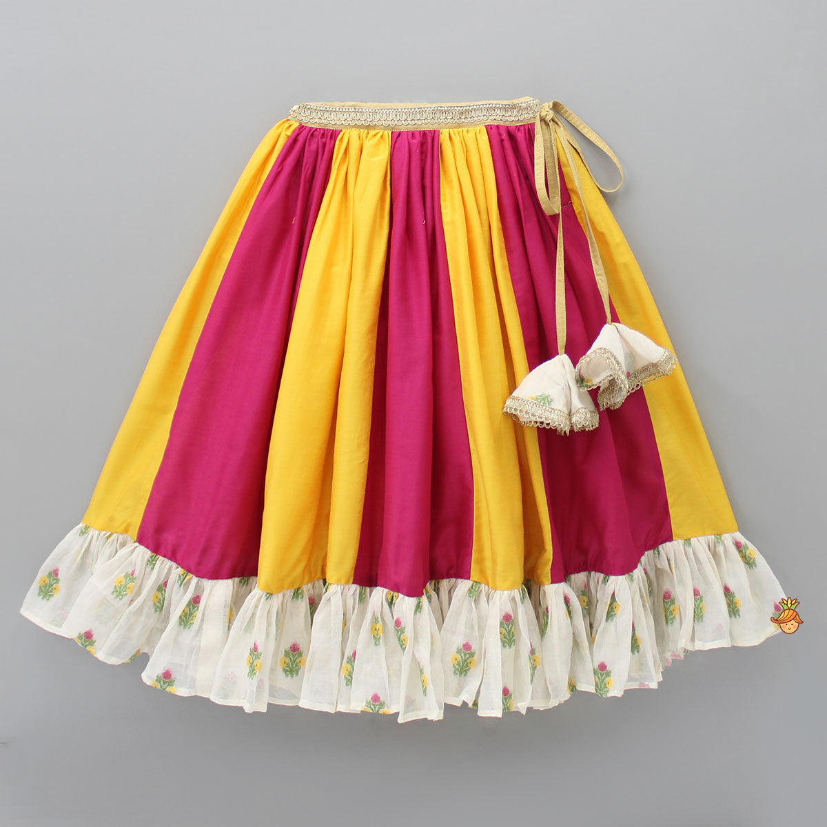 Goddess Embroidered Beige Top And Colour Blocked Lehenga