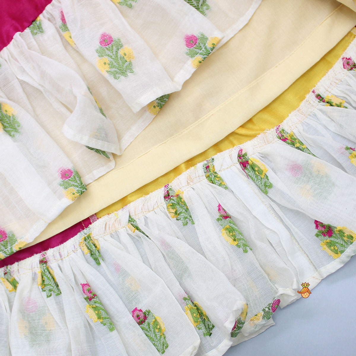 Goddess Embroidered Beige Top And Colour Blocked Lehenga