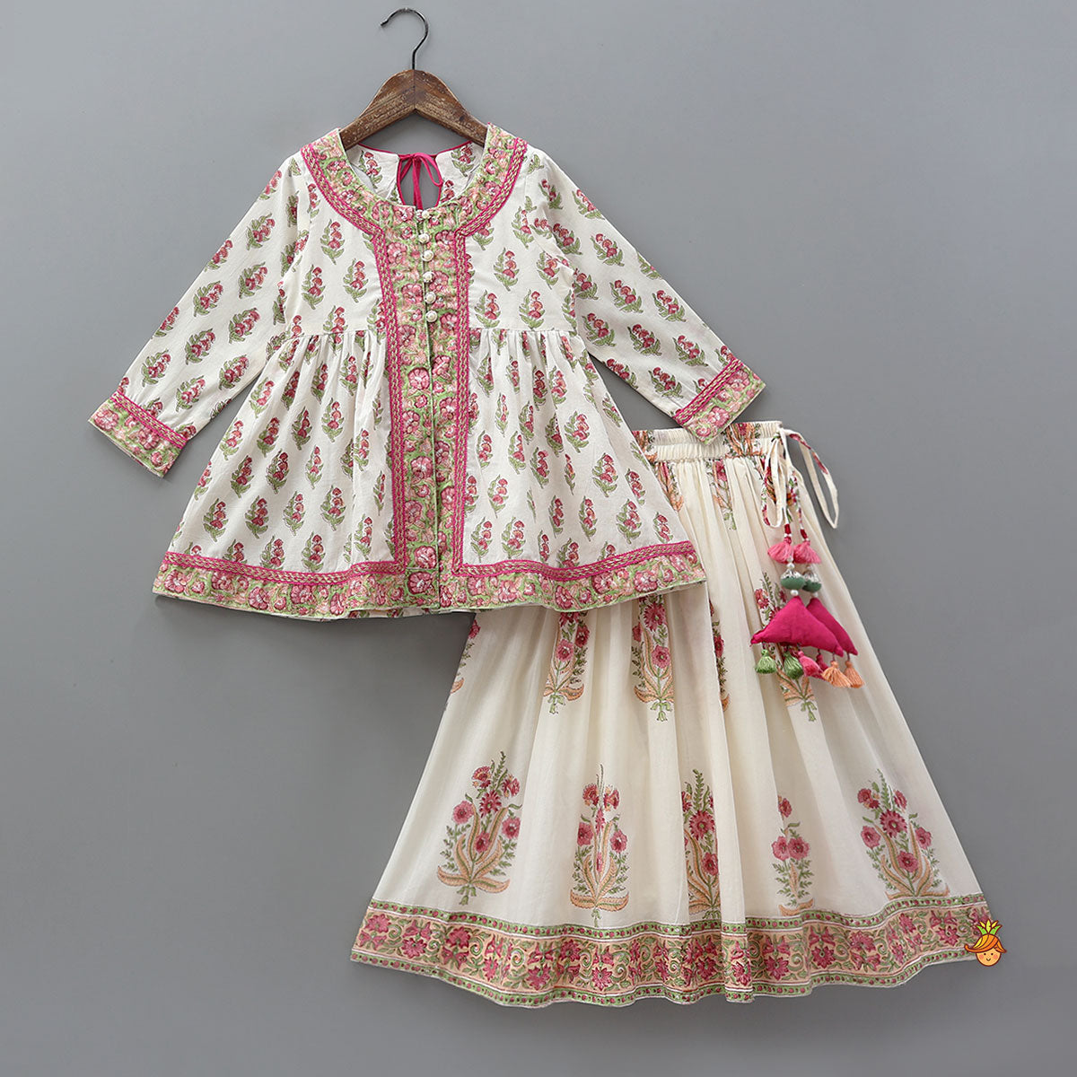 Floral Printed Stylish Front Cut Kurti And Lehenga