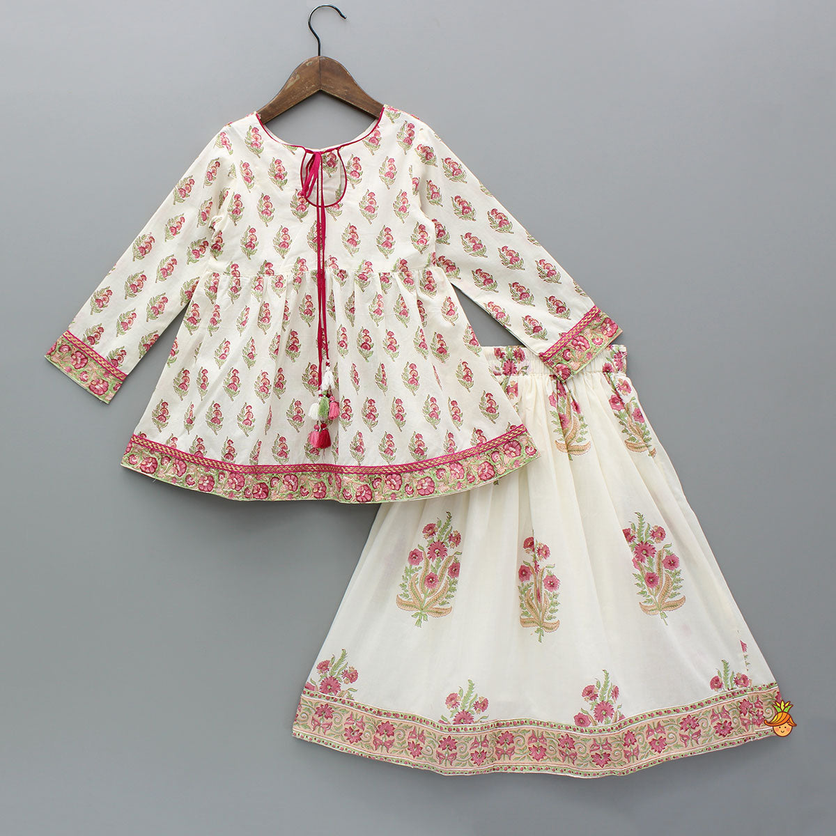 Floral Printed Stylish Front Cut Kurti And Lehenga