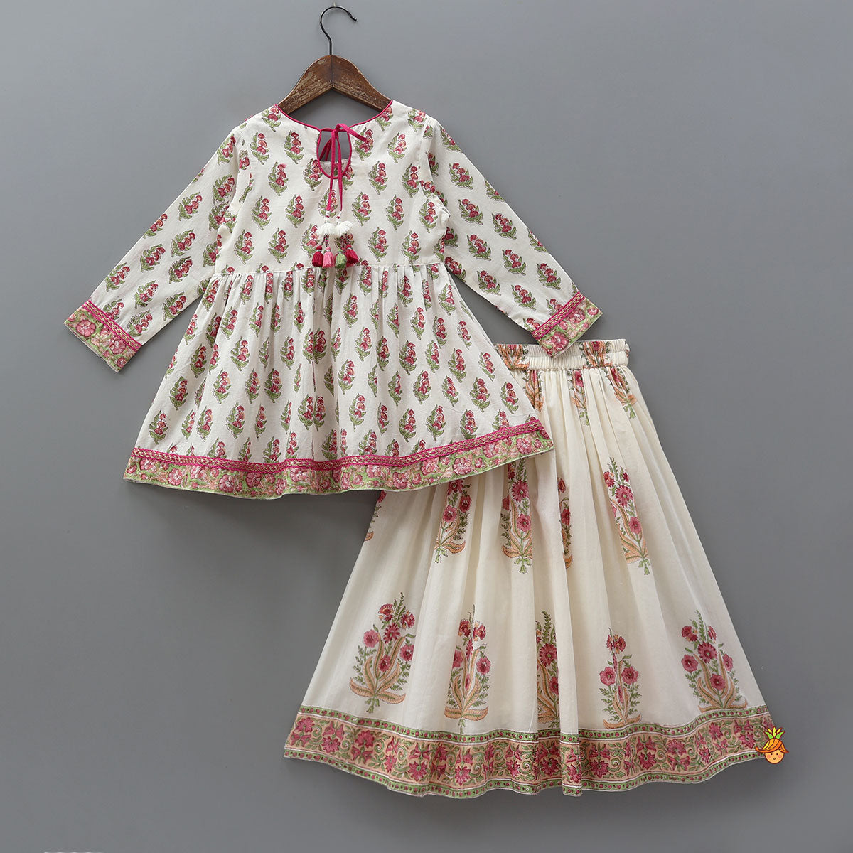 Floral Printed Stylish Front Cut Kurti And Lehenga