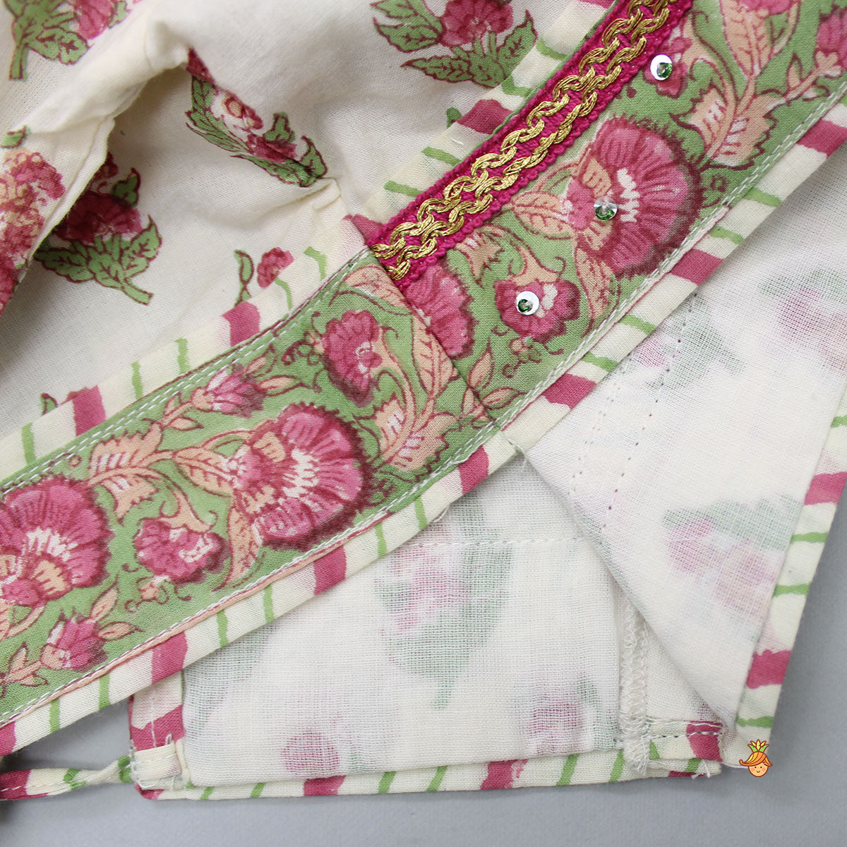 Floral Printed Crop Top And Saree Styled Lehenga With Attached Dupatta