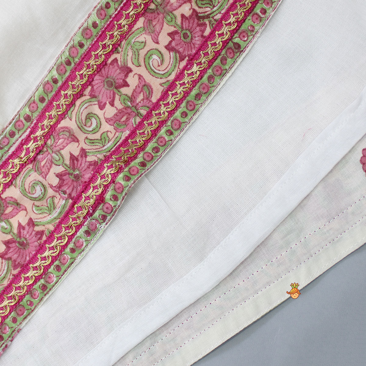 Floral Printed Crop Top And Saree Styled Lehenga With Attached Dupatta
