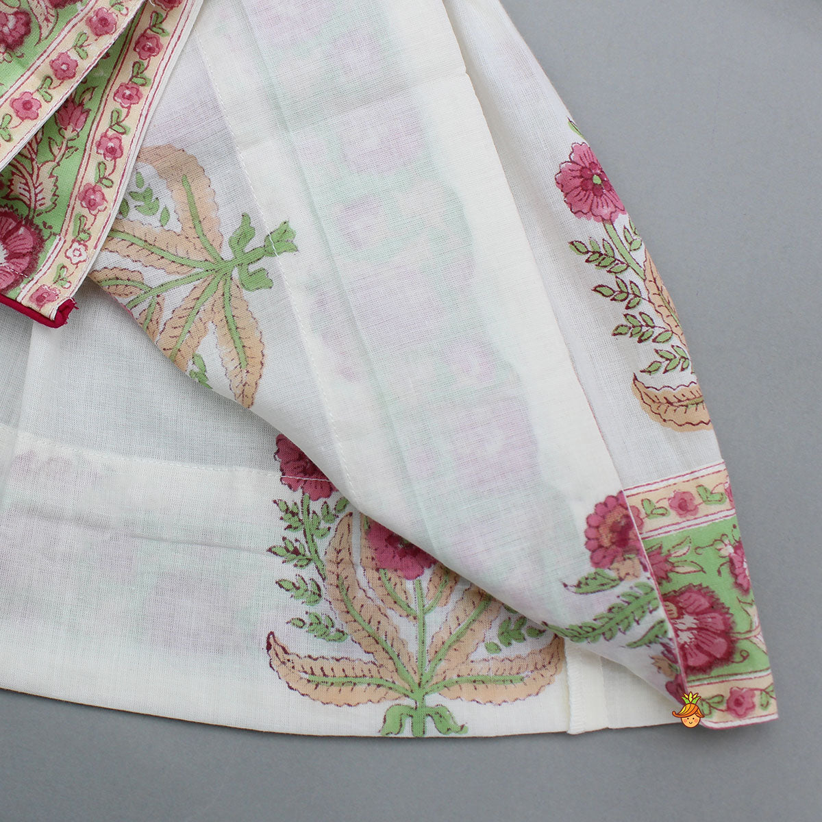 Floral Angarkha Kurti And Chevron Printed Tulip Pants