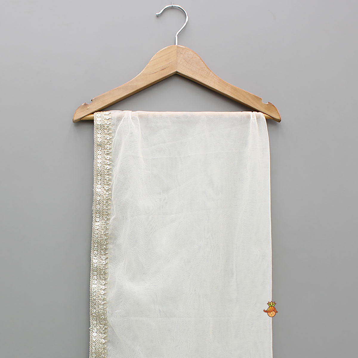 Sequin Lace Work Off White Net Dupatta