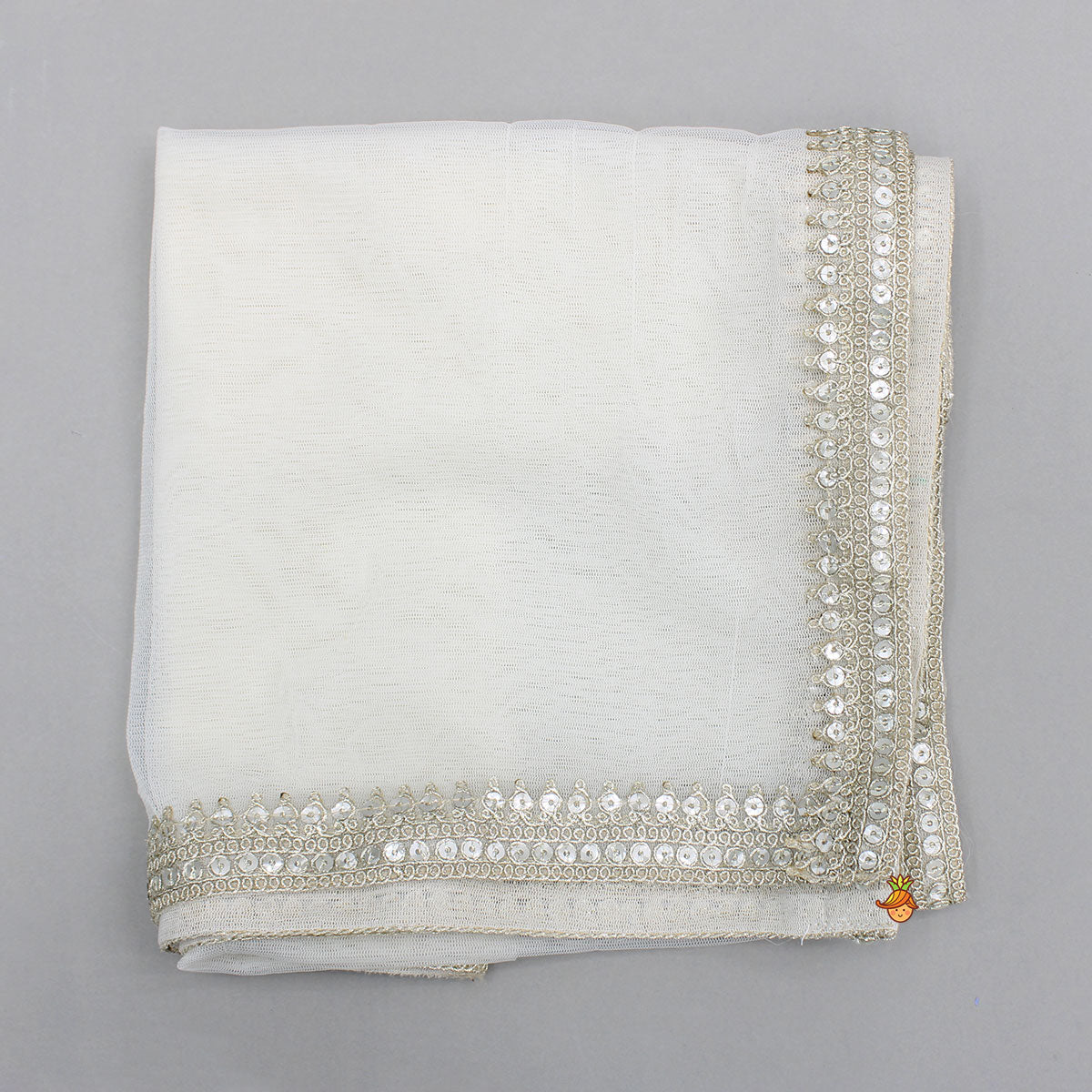 Sequin Lace Work Off White Net Dupatta