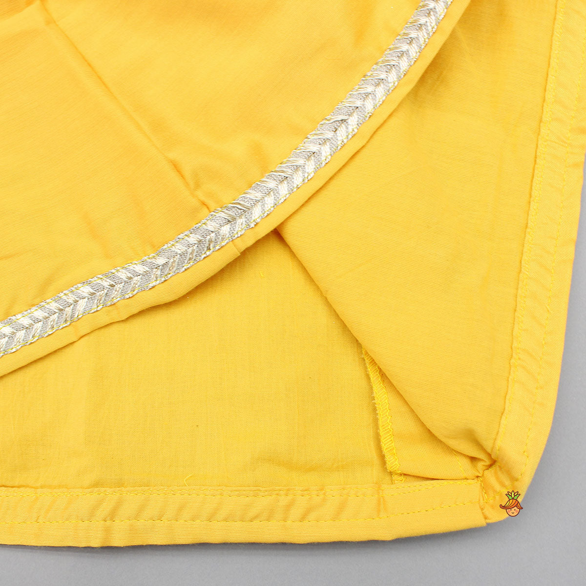 Embroidered Mustard Kurti And Tulip Dhoti With Net Dupatta