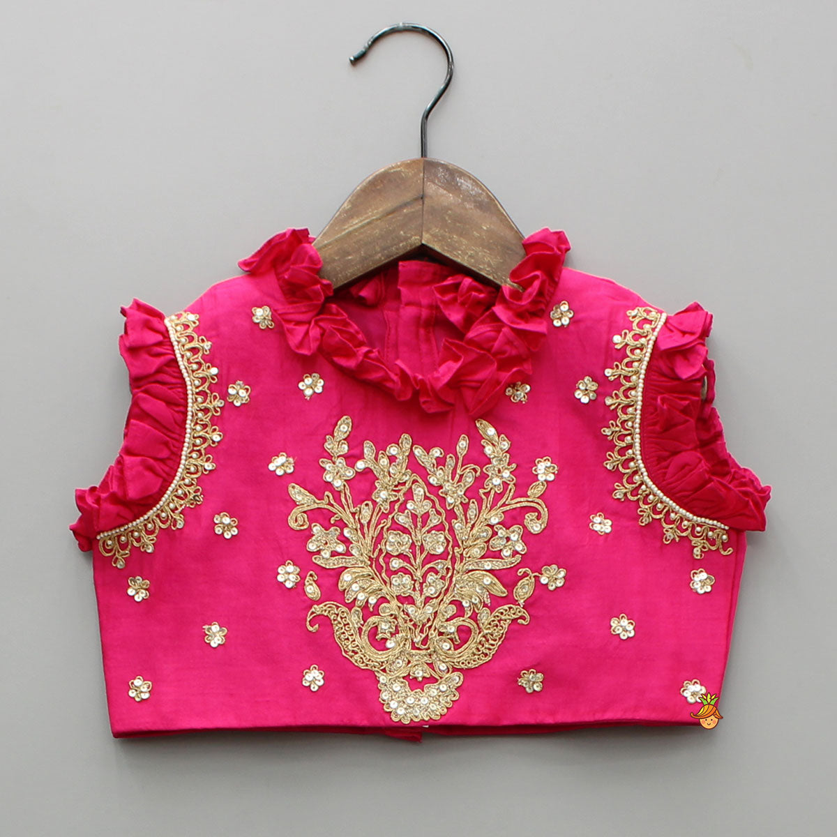 Sequin Embroidered Pink Top And Lehenga With Matching Net Dupatta