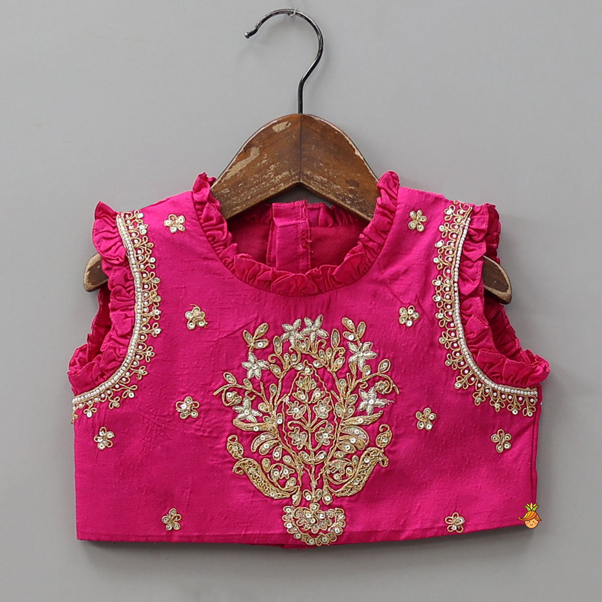 Sequin Embroidered Pink Top And Lehenga With Matching Net Dupatta