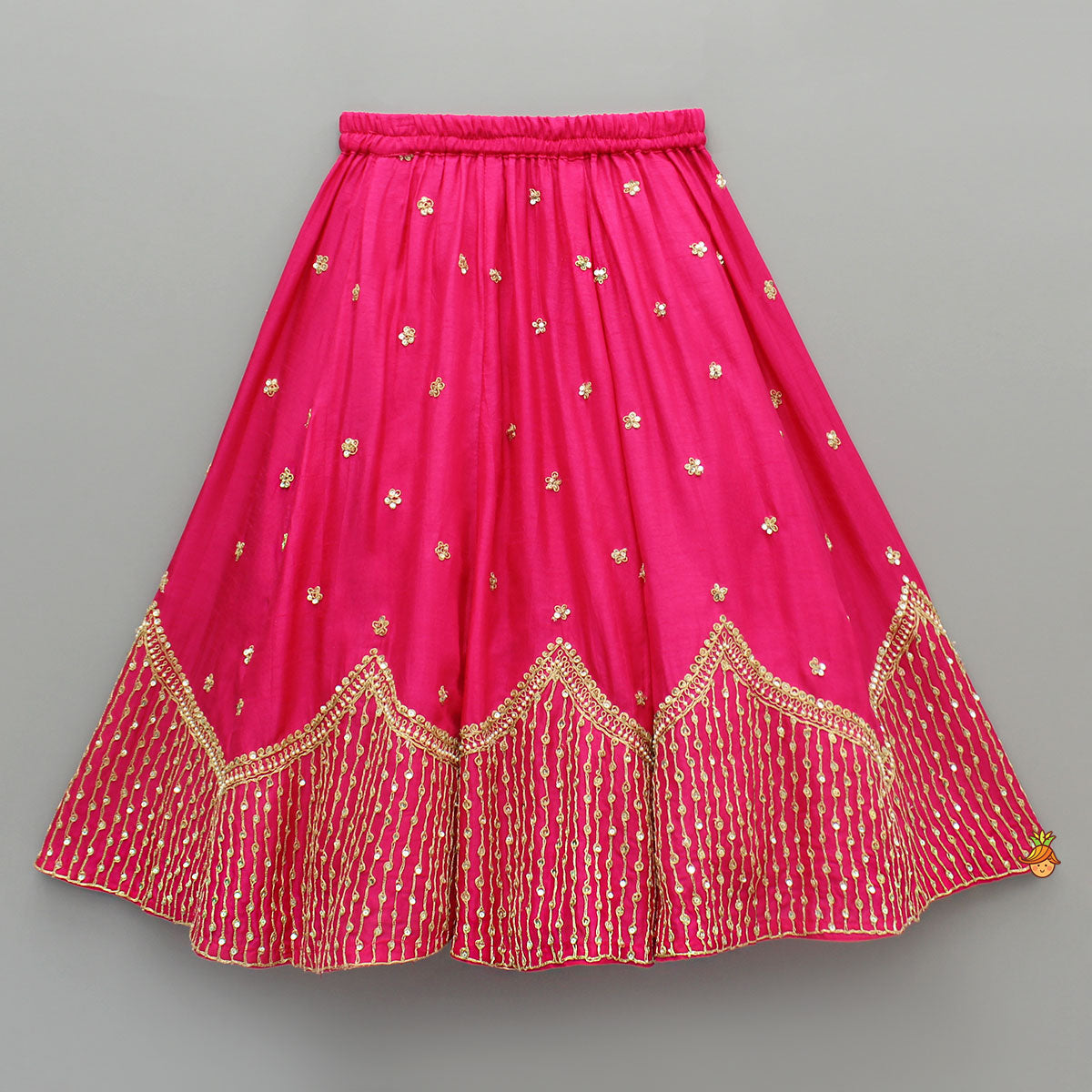 Sequin Embroidered Pink Top And Lehenga With Matching Net Dupatta