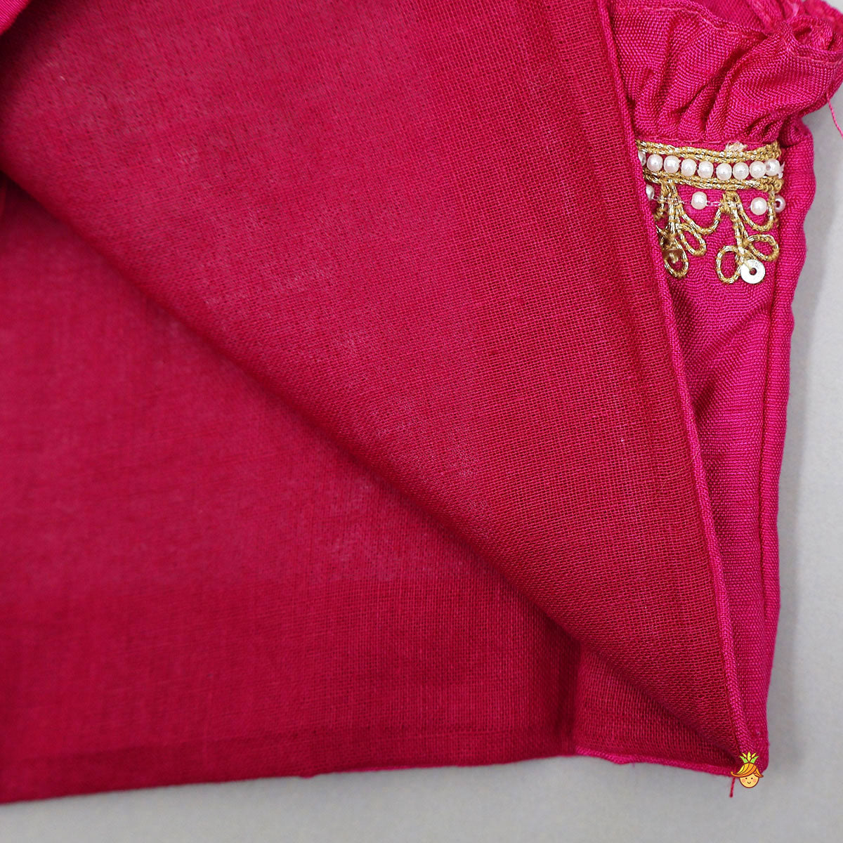 Sequin Embroidered Pink Top And Lehenga With Matching Net Dupatta