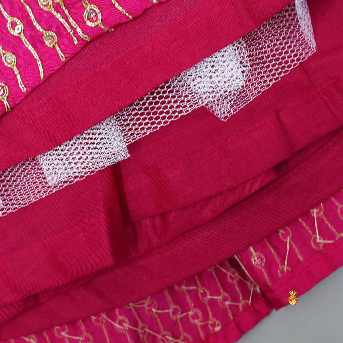 Sequin Embroidered Pink Top And Lehenga With Matching Net Dupatta