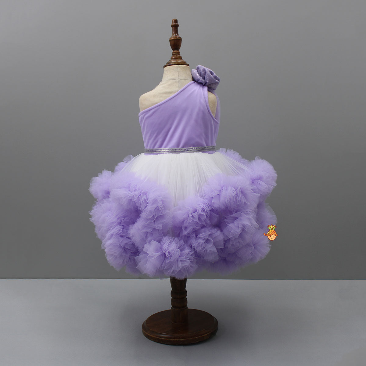 Swirl Flower Adorned One Shoulder Lavender Dress With Detachable Trail