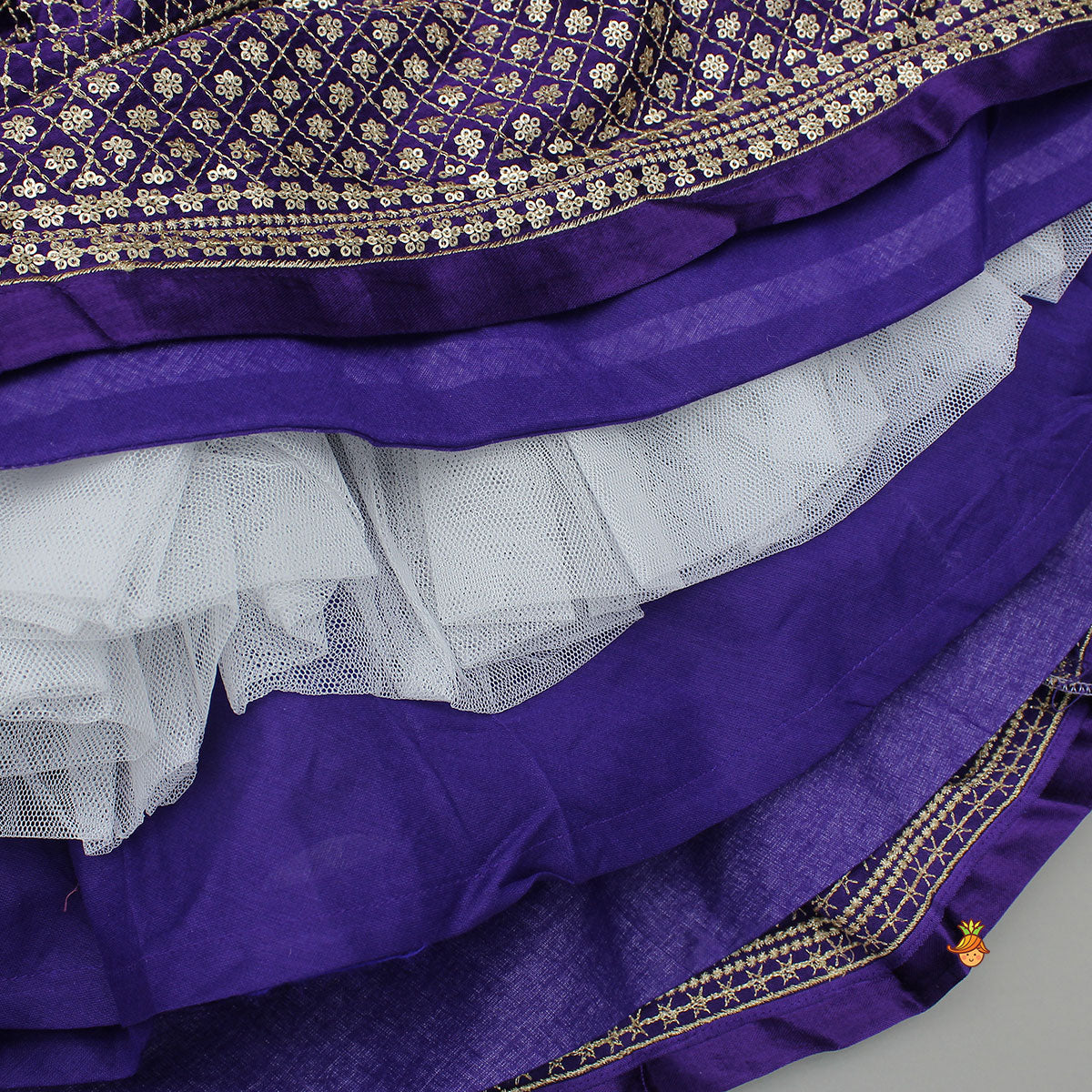Sequin Embroidered Purple Top And Lehenga With Matching Net Dupatta