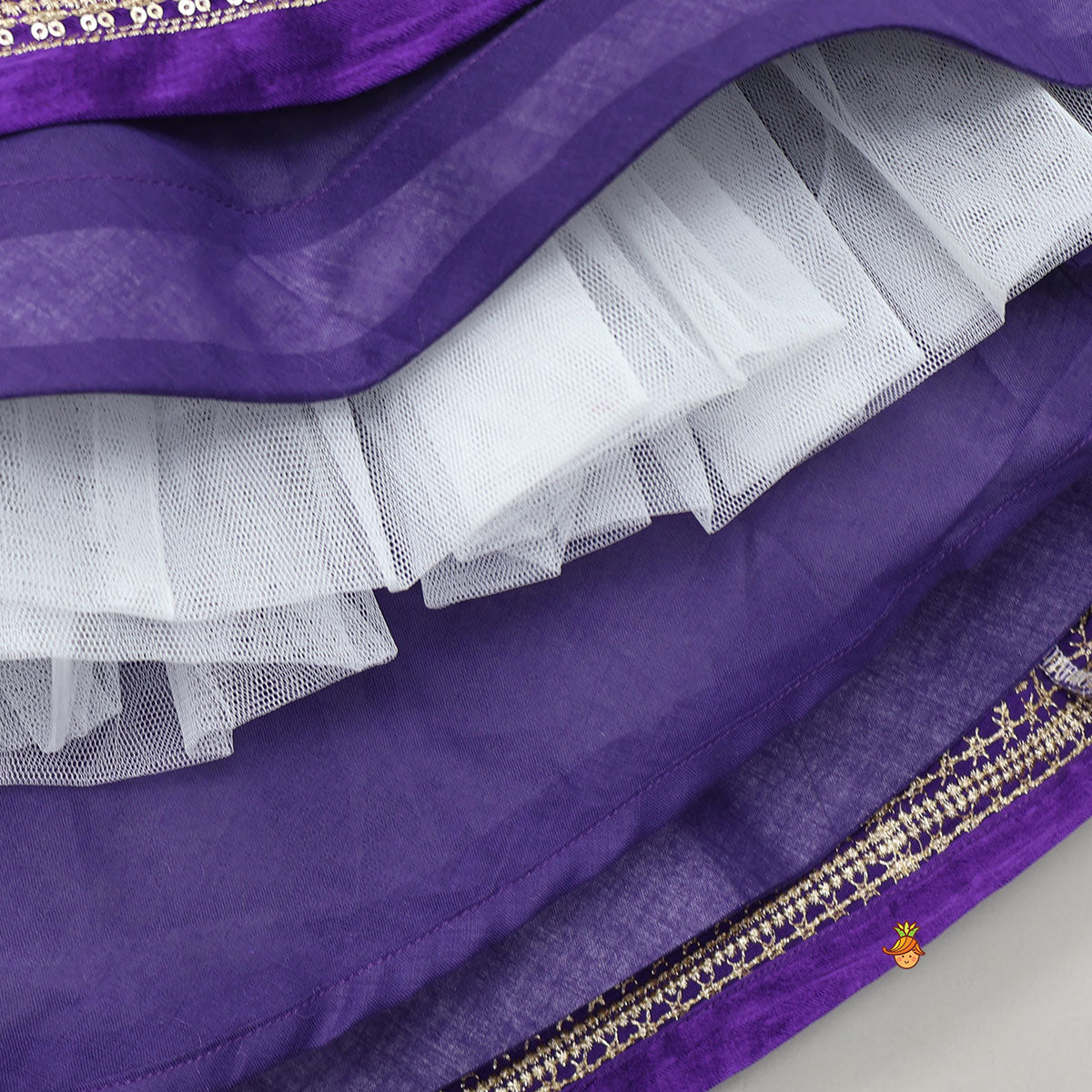 Sequin Embroidered Purple Top And Lehenga With Matching Net Dupatta