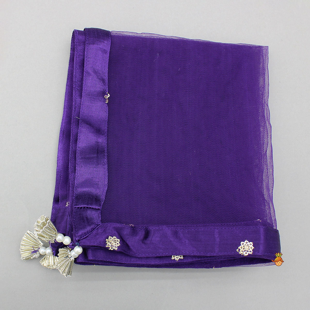 Sequin Embroidered Purple Top And Lehenga With Matching Net Dupatta