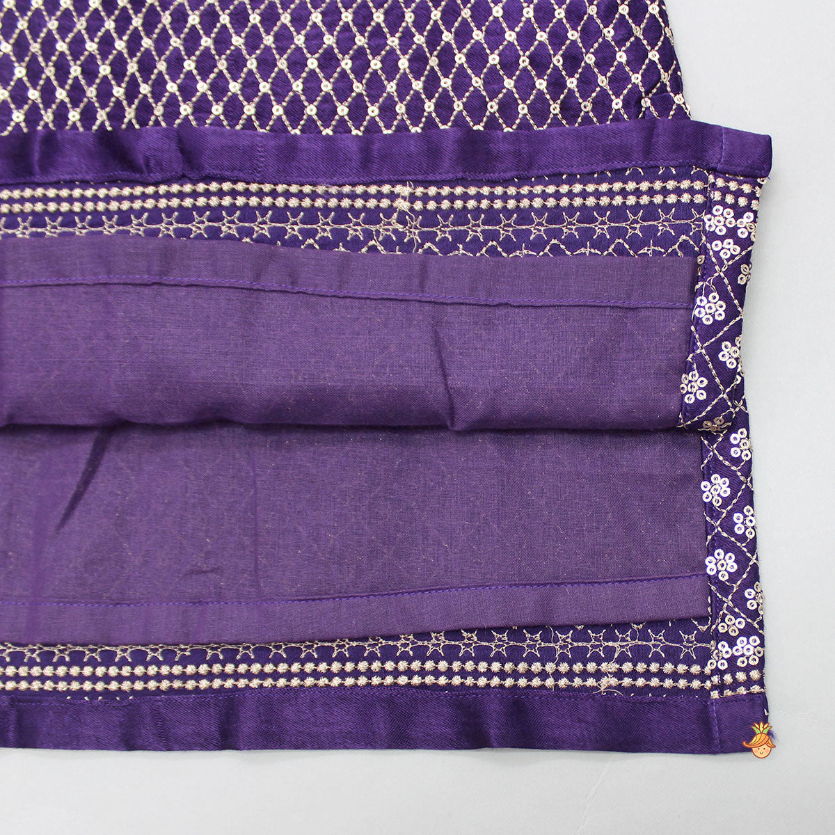 Sequins And Thread Embroidered Purple Strappy Kurti With Palazzo And Net Dupatta