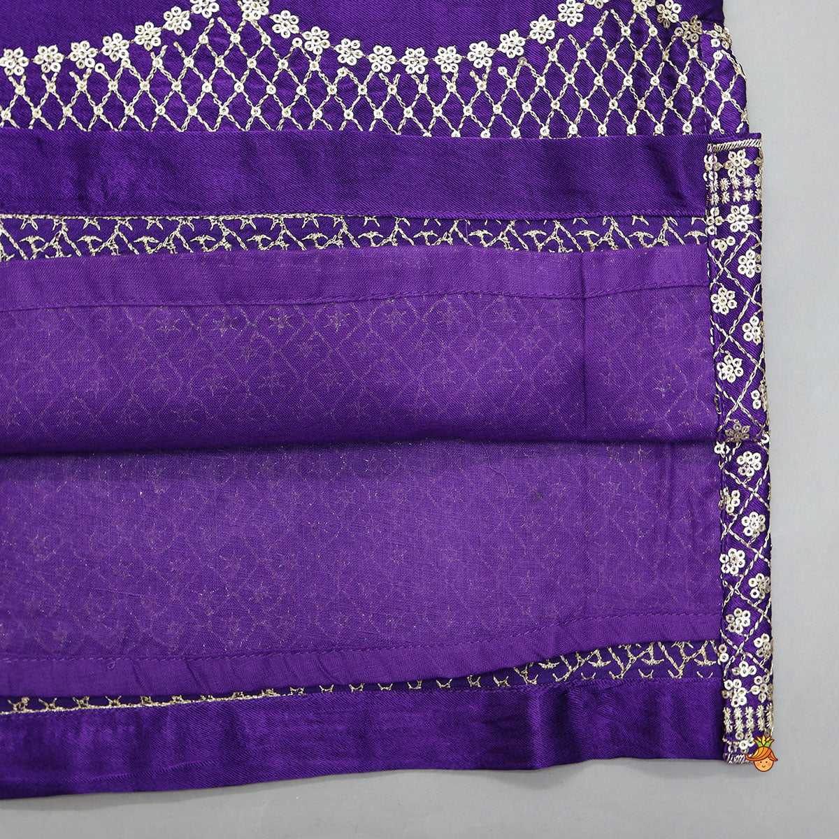 Sequins And Thread Embroidered Purple Strappy Kurti With Palazzo And Net Dupatta