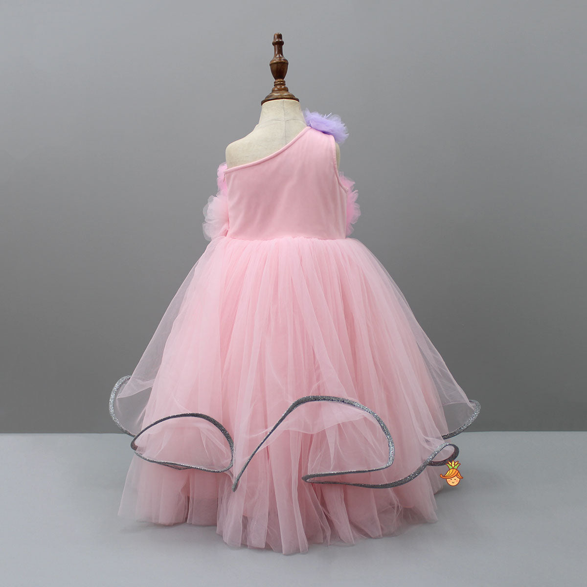 Net Flowers Embellished One Shoulder Gown