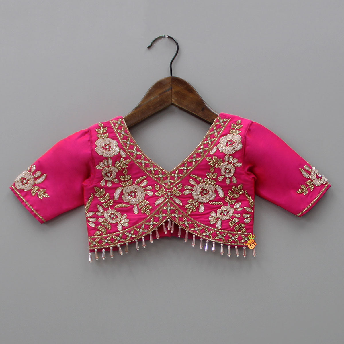 Floral Embroidered Pink Top And Lehenga With Matching Net Dupatta