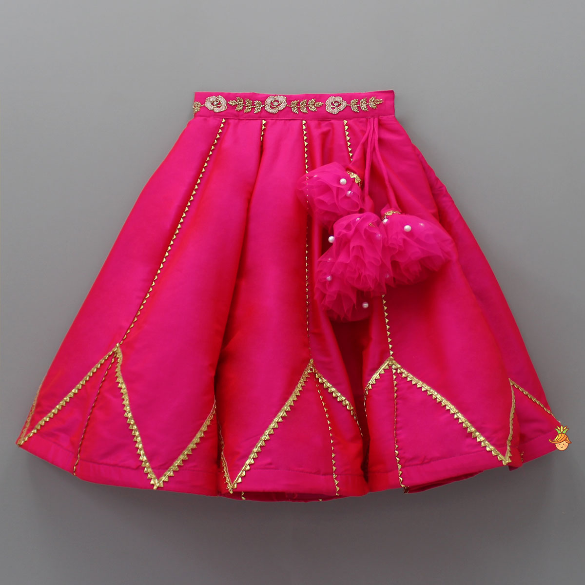 Floral Embroidered Pink Top And Lehenga With Matching Net Dupatta