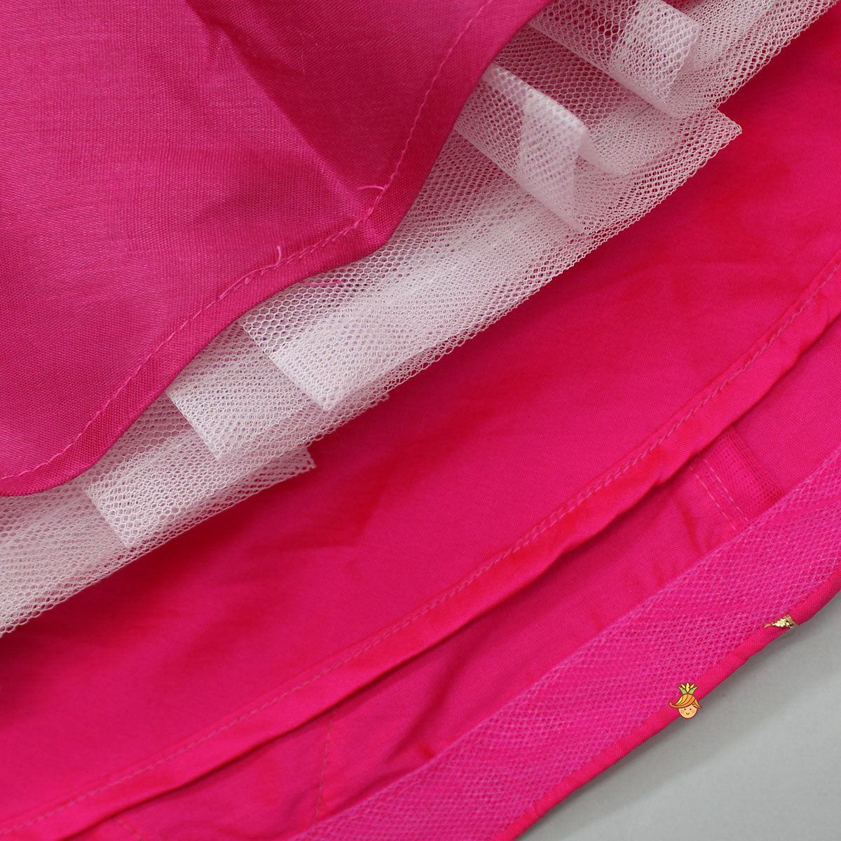 Floral Embroidered Pink Top And Lehenga With Matching Net Dupatta