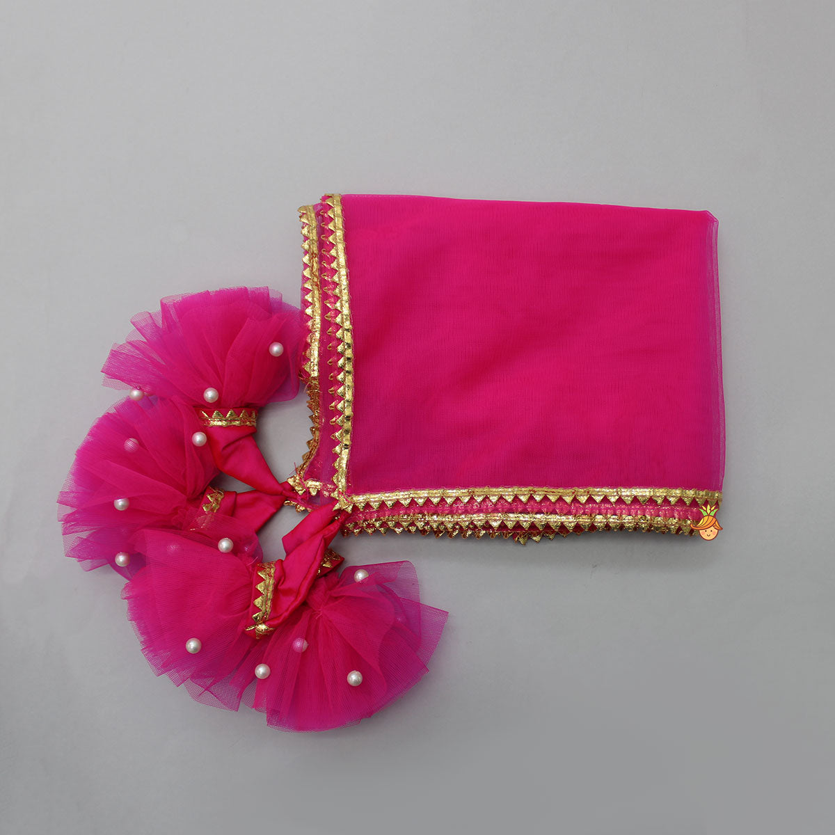 Floral Embroidered Pink Top And Lehenga With Matching Net Dupatta