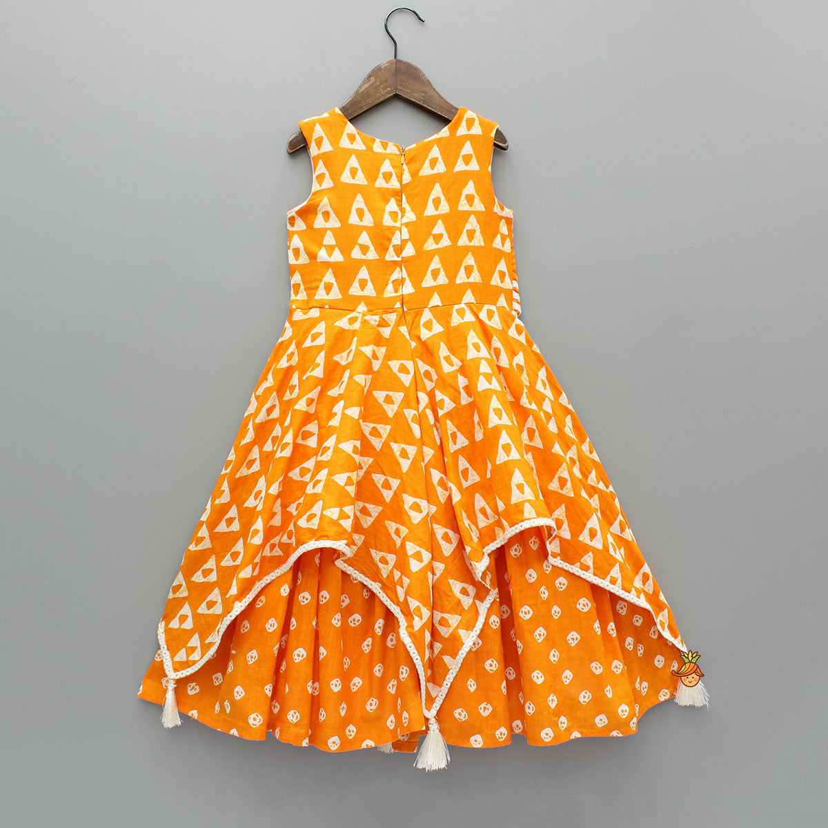 Orange Printed Kurti With Faux Mirror Work Flap