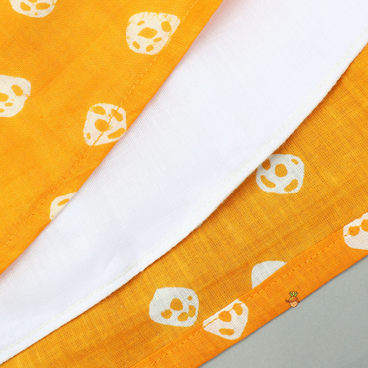 Orange Printed Kurti With Faux Mirror Work Flap