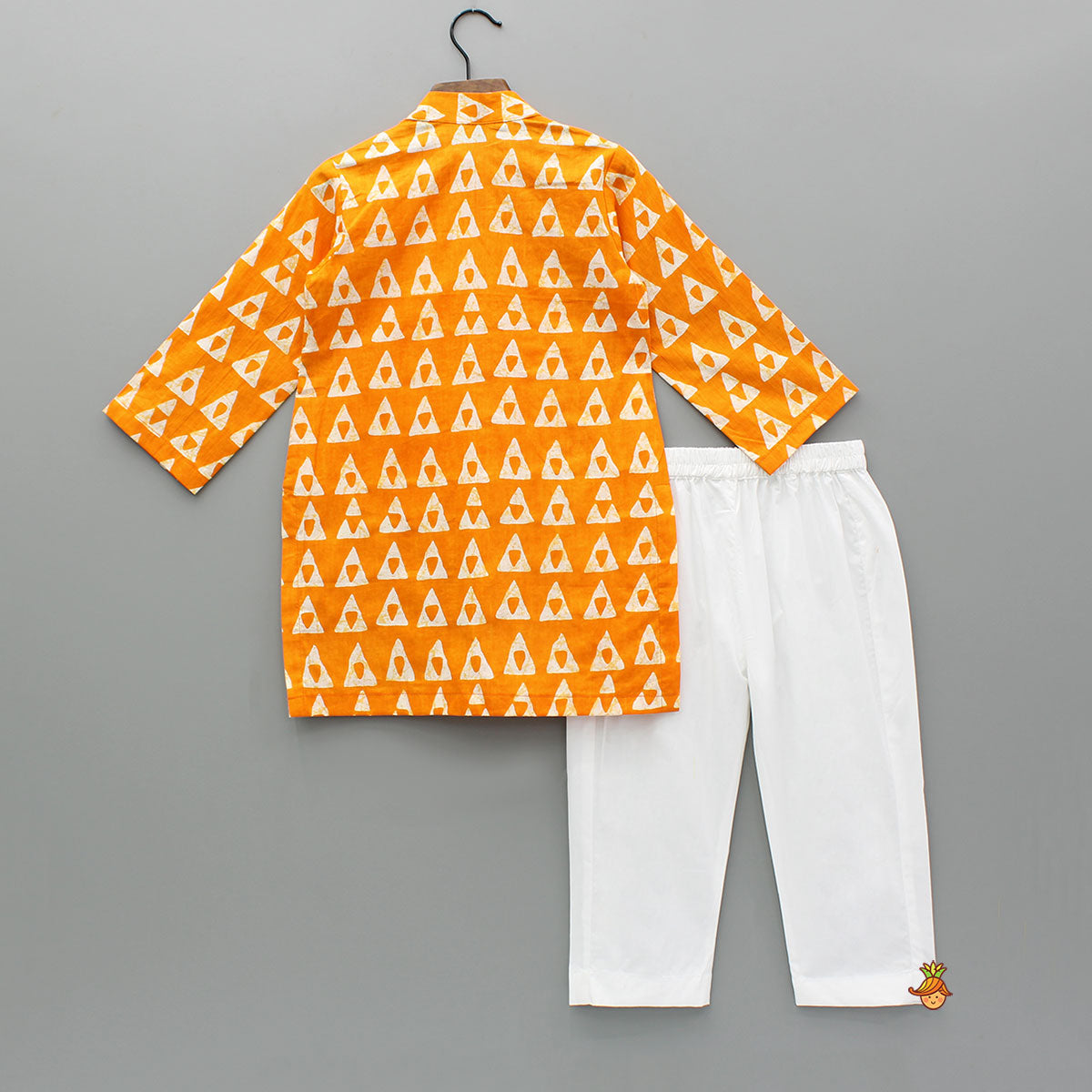 Orange Printed Kurta With One Side Flap And Pyjama