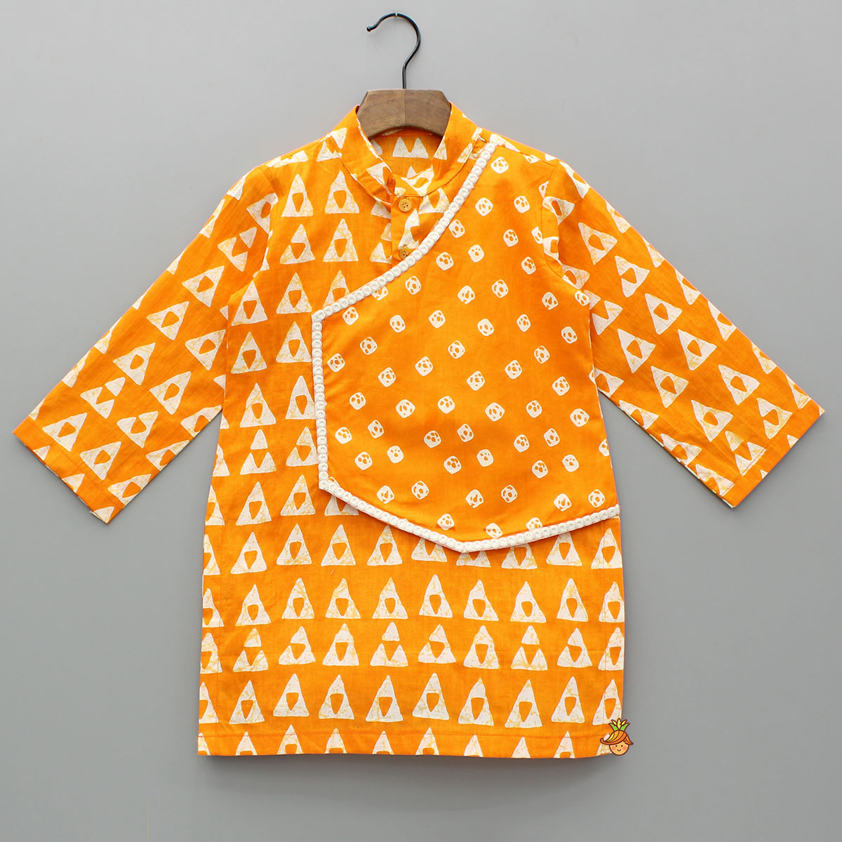 Orange Printed Kurta With One Side Flap And Pyjama