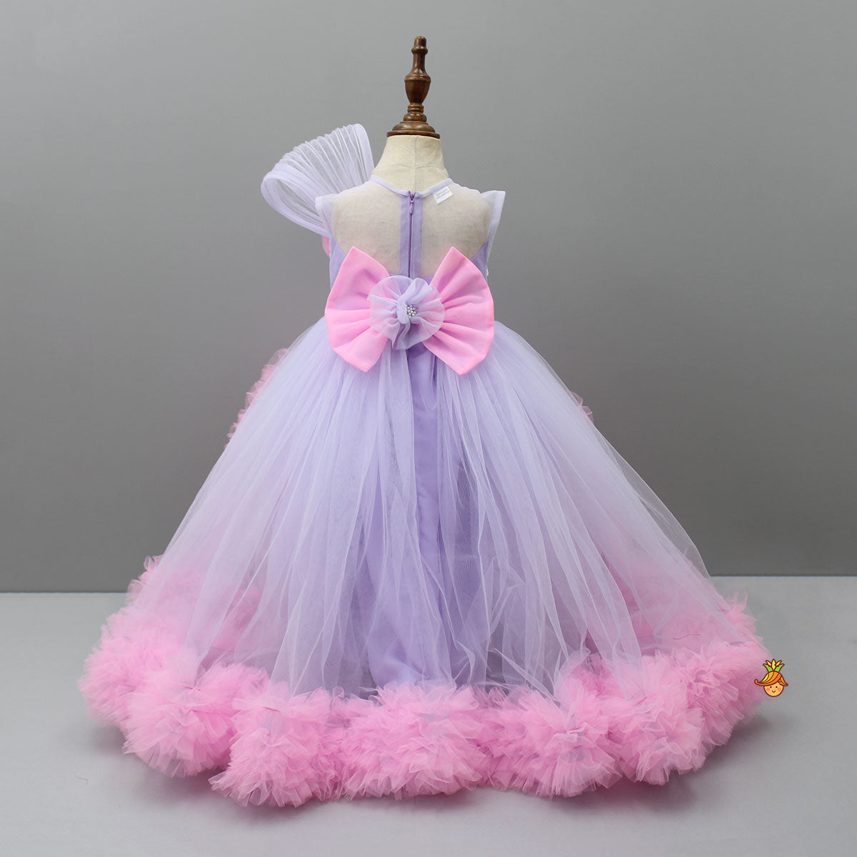 Butterfly Adorned Net High Low Dress With Matching Detachable Bow