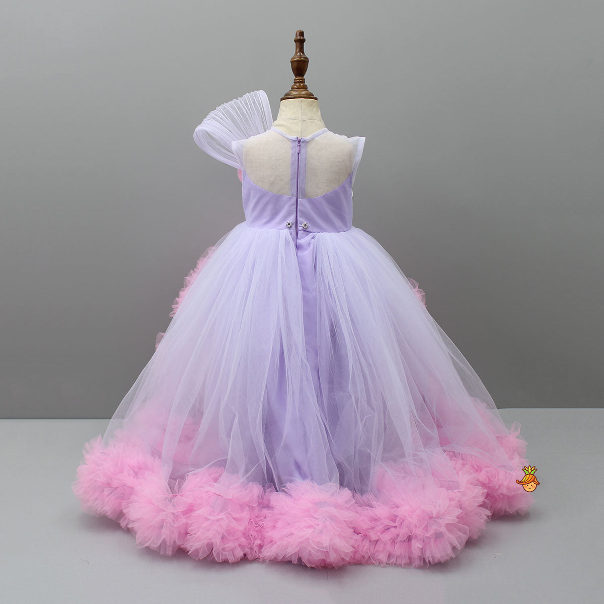 Butterfly Adorned Net High Low Dress With Matching Detachable Bow