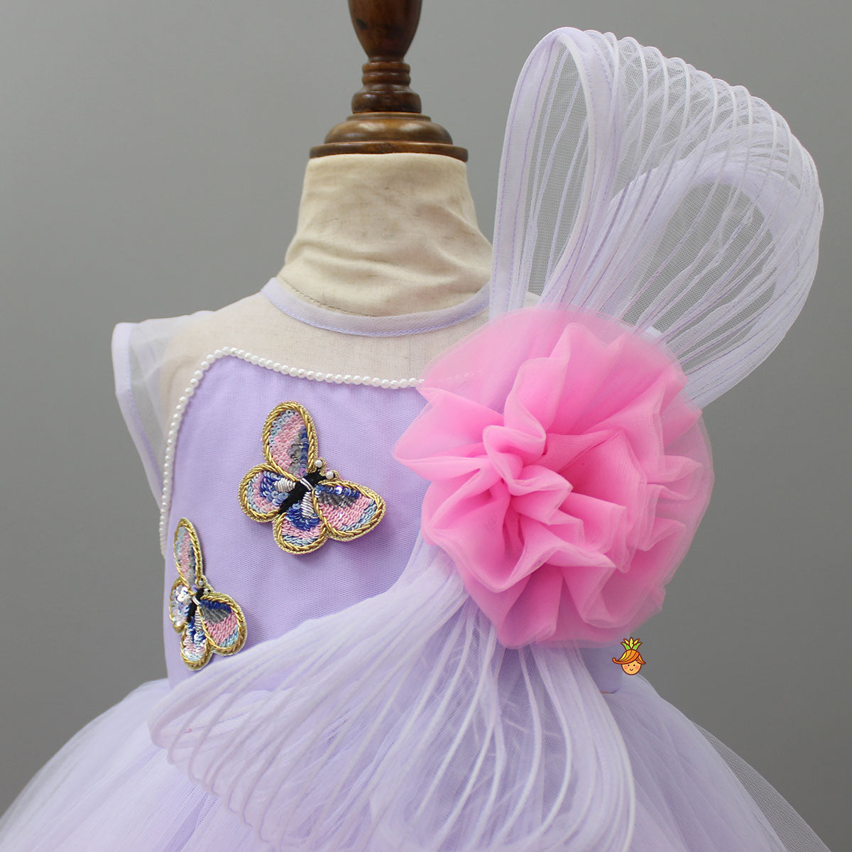 Butterfly Adorned Net High Low Dress With Matching Detachable Bow