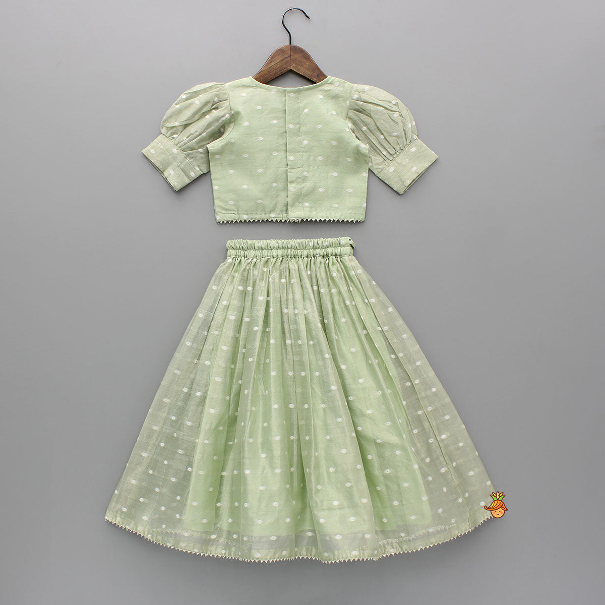 Green Butti Work Embroidered Top With Lehenga