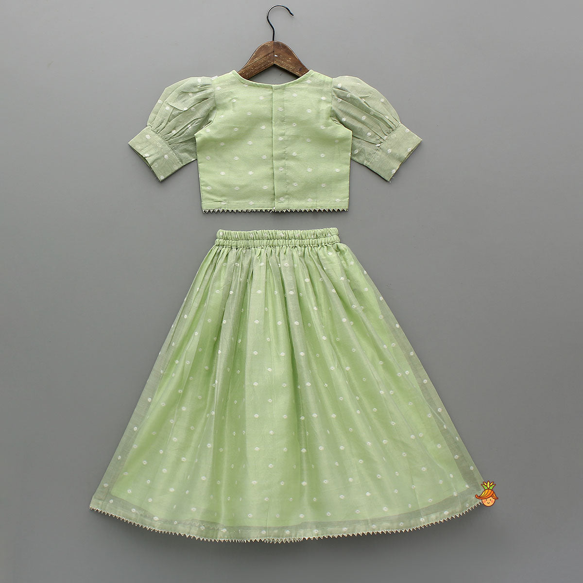 Green Butti Work Embroidered Top With Lehenga