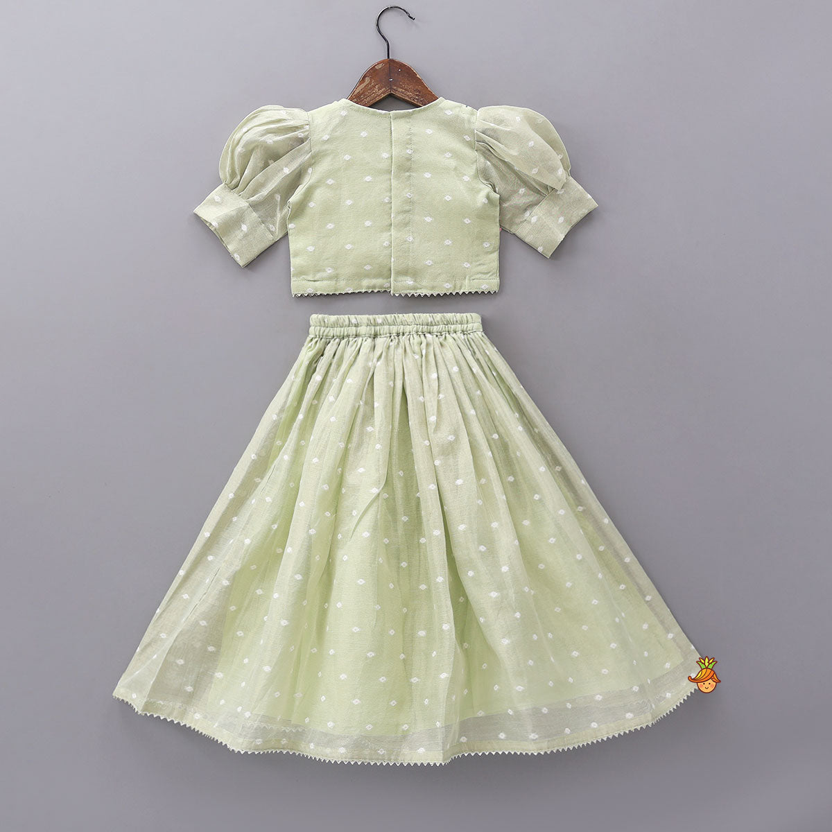 Green Butti Work Embroidered Top With Lehenga