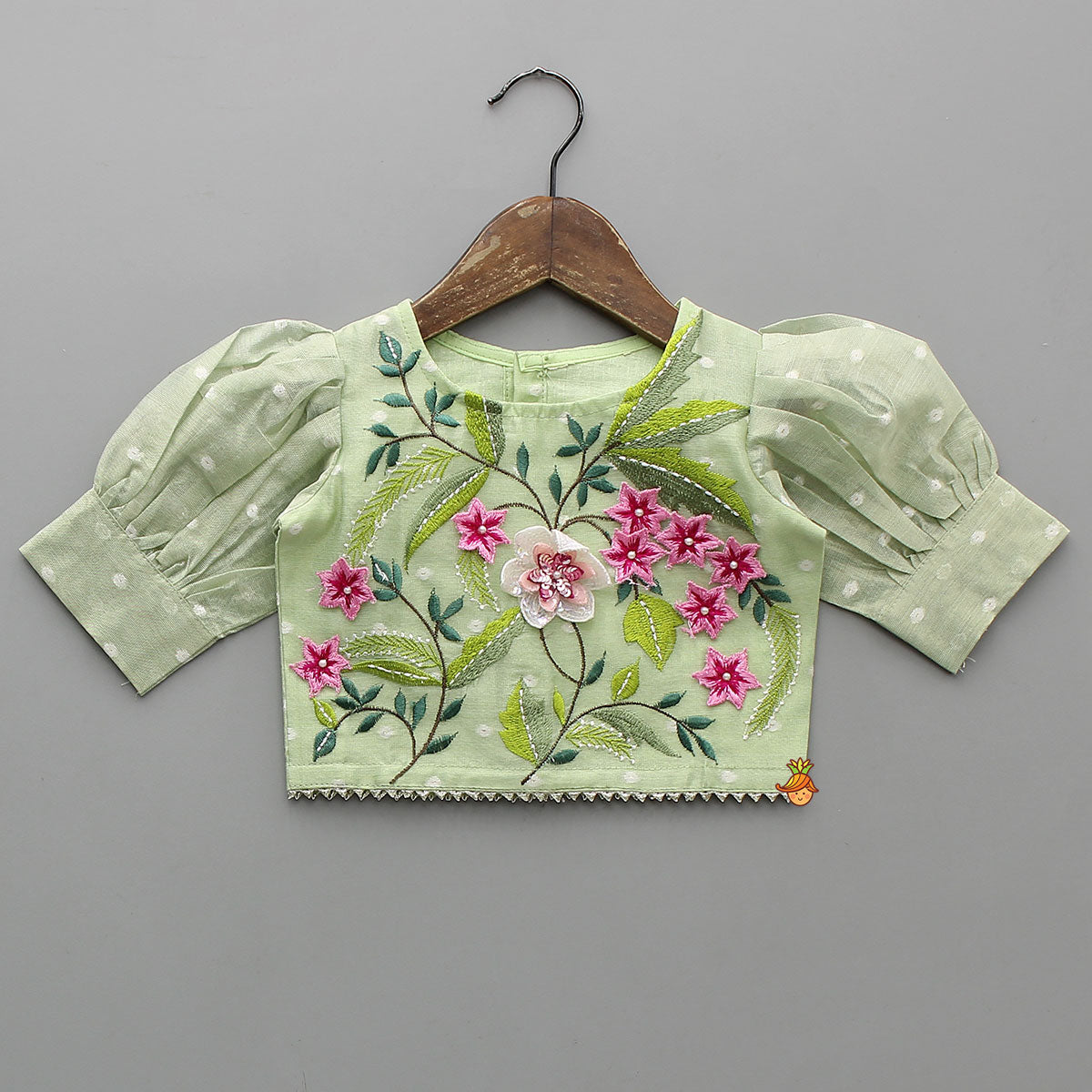 Green Butti Work Embroidered Top With Lehenga