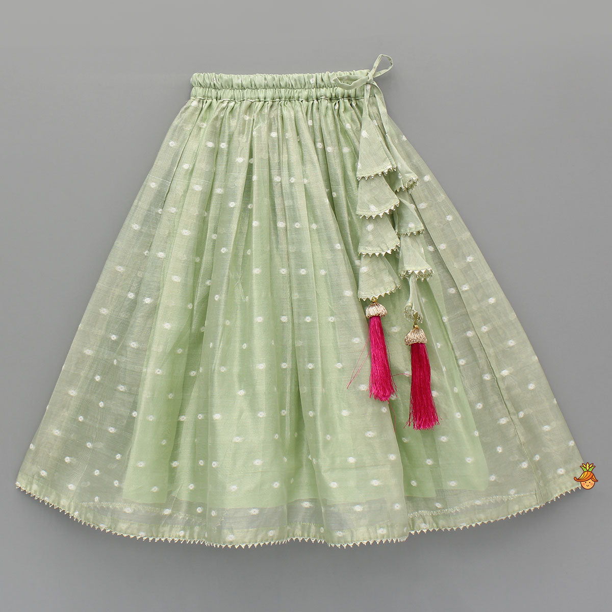 Green Butti Work Embroidered Top With Lehenga