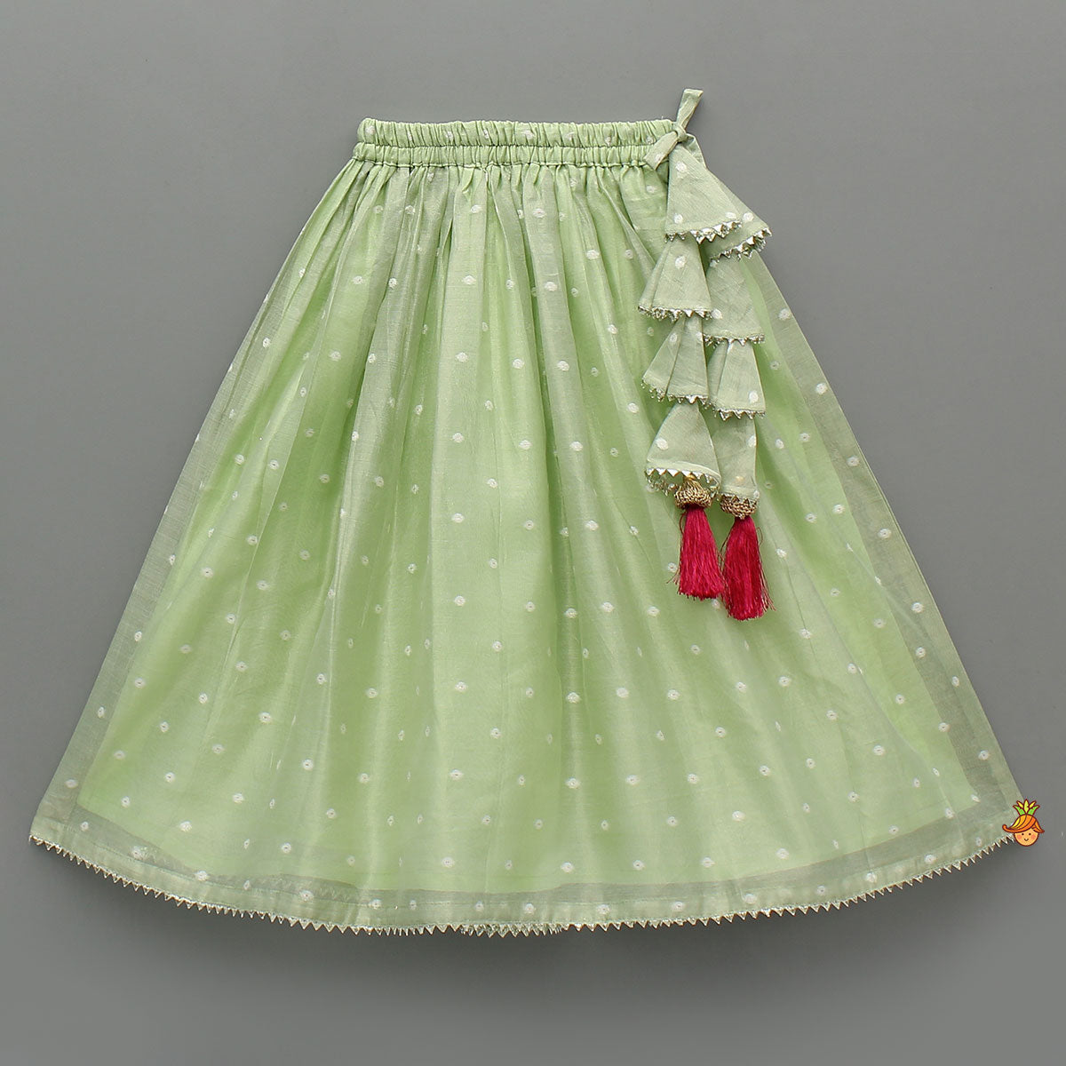 Green Butti Work Embroidered Top With Lehenga