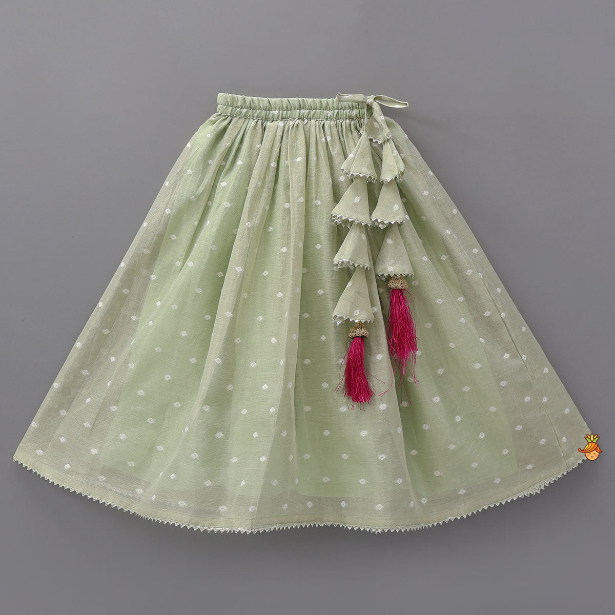 Green Butti Work Embroidered Top With Lehenga